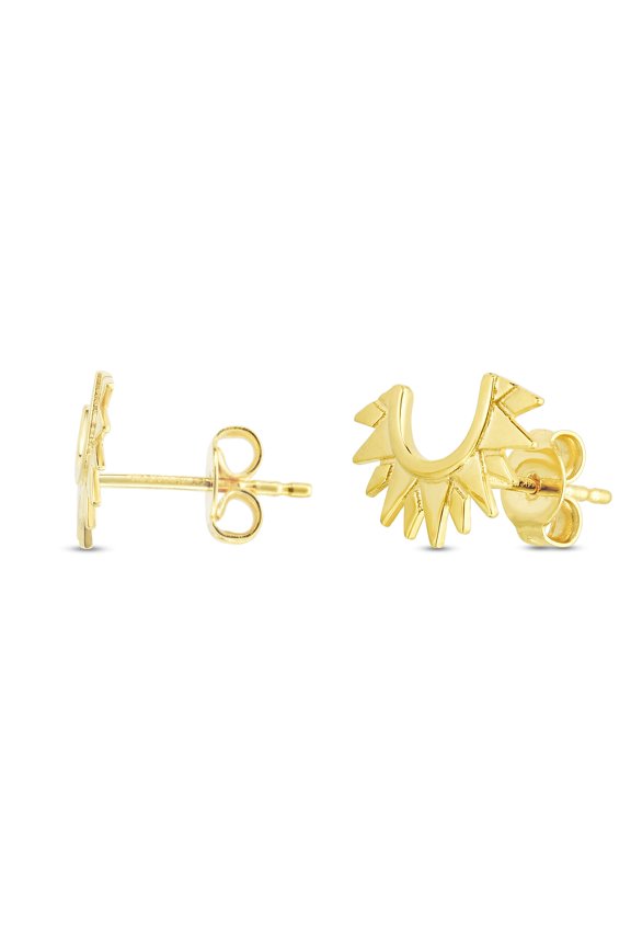 14k Yellow Gold 16mm Sunburst High Polished Stud Earrings