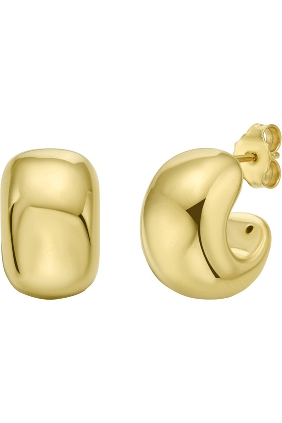 14k Yellow Gold 16mm Puffed C Huggie Hoop Earrings