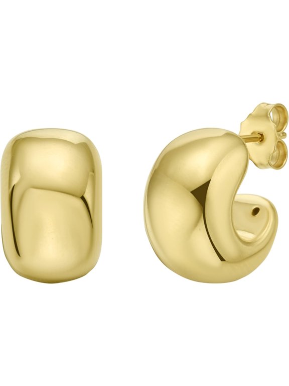 14k Yellow Gold 16mm Puffed C Huggie Hoop Earrings