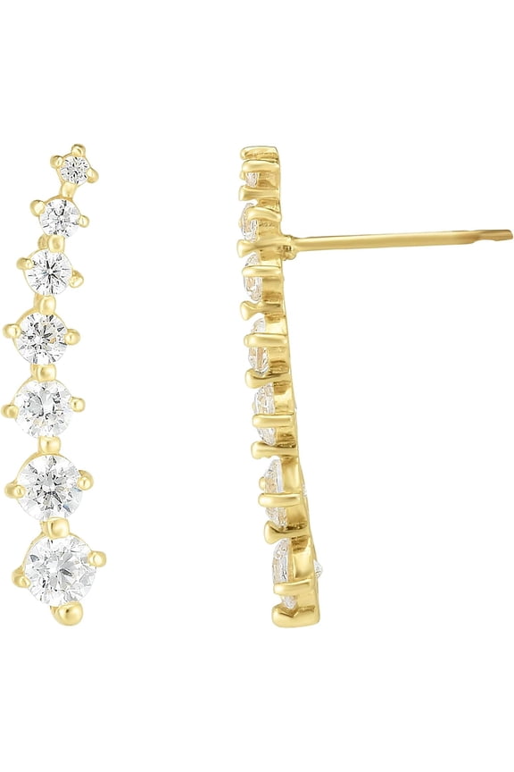 14k Yellow Gold 18.4mm Graduated CZ Ear Climber Earrings