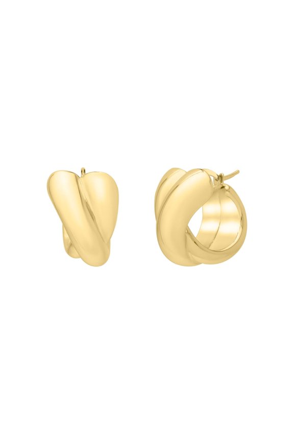 14k Yellow Gold 19mm High Polish Crossover Hoop Earrings