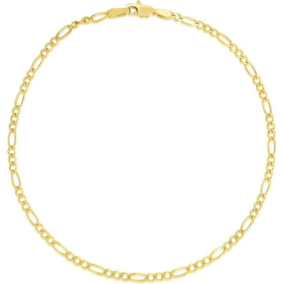 Floreo 14k Yellow Gold 2.5mm Solid Figaro Link Bracelet - 7 Inch