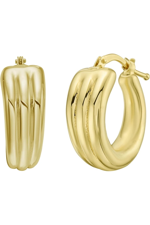 14k Yellow Gold 20mm Triple Row Graduated Hoop Earrings