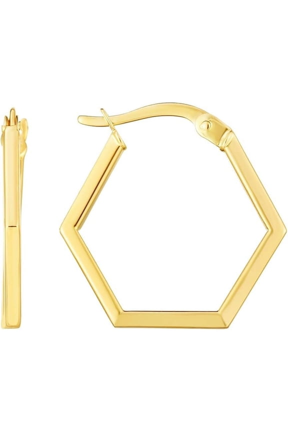 14k Yellow Gold 23mm Hexagon Hoop Earrings