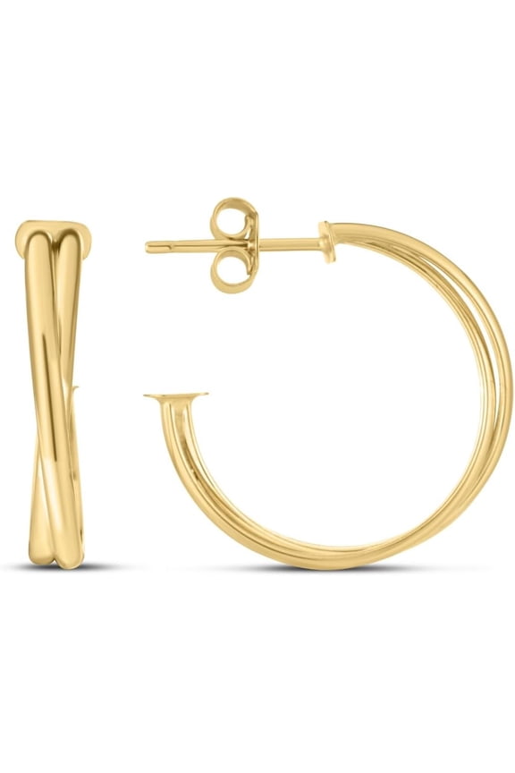 14k Yellow Gold 23mm Polished Crossover Hoop Earrings