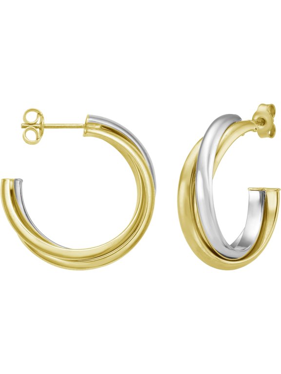 14k Yellow Gold 24mm Interlocking Trinity C-Hoop Two-Tone Earrings