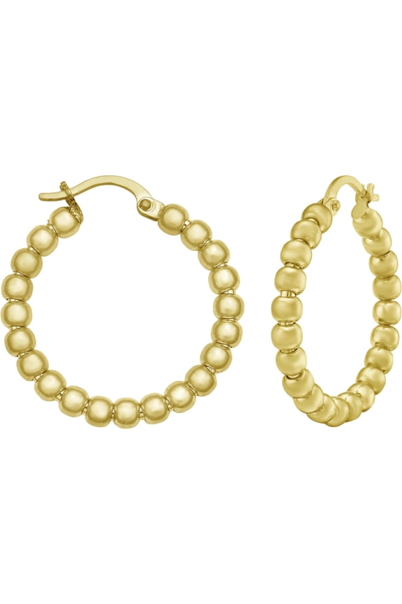 14k Yellow Gold 3mm Bead Hoop Earrings
