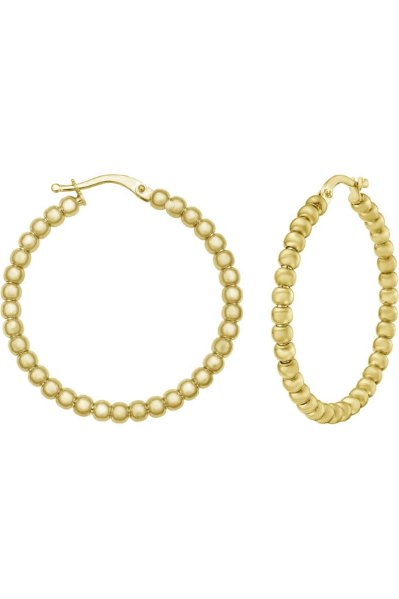 14k Yellow Gold 3mm Bead Hoop Earrings