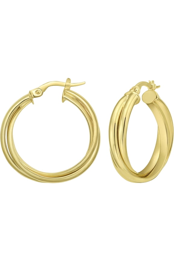 14k Yellow Gold Interlocking Trinity Hoop Earrings