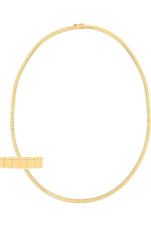 14k Yellow Gold 3.2mm Cube Brick Omega Link Chain Necklace, 18 Inch