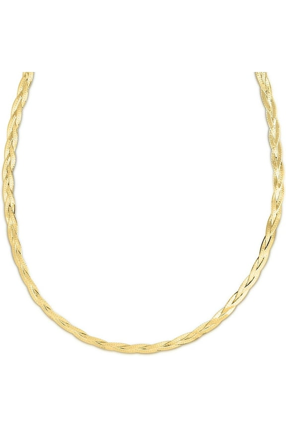 14k Yellow Gold 3.2mm Solid Braided Herringbone Necklace