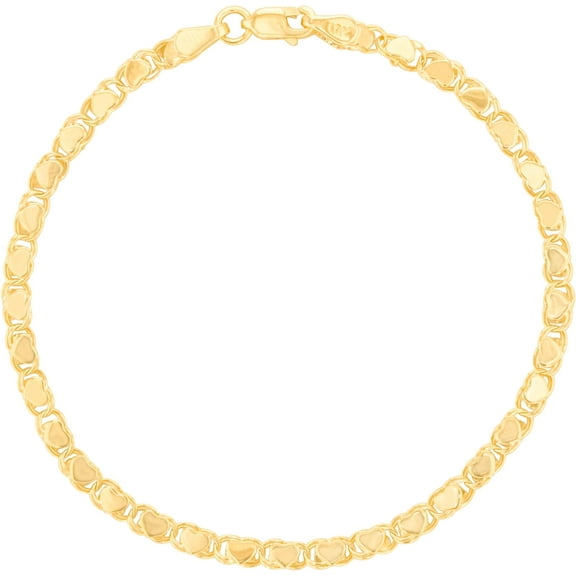 Floreo 14k Yellow Gold 3.2mm Solid Heart Charm Chain Bracelet
