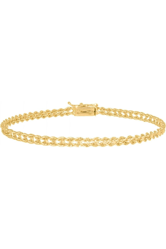 14k Yellow Gold 3.4mm Solid Double-Row Rope Chain Bracelet