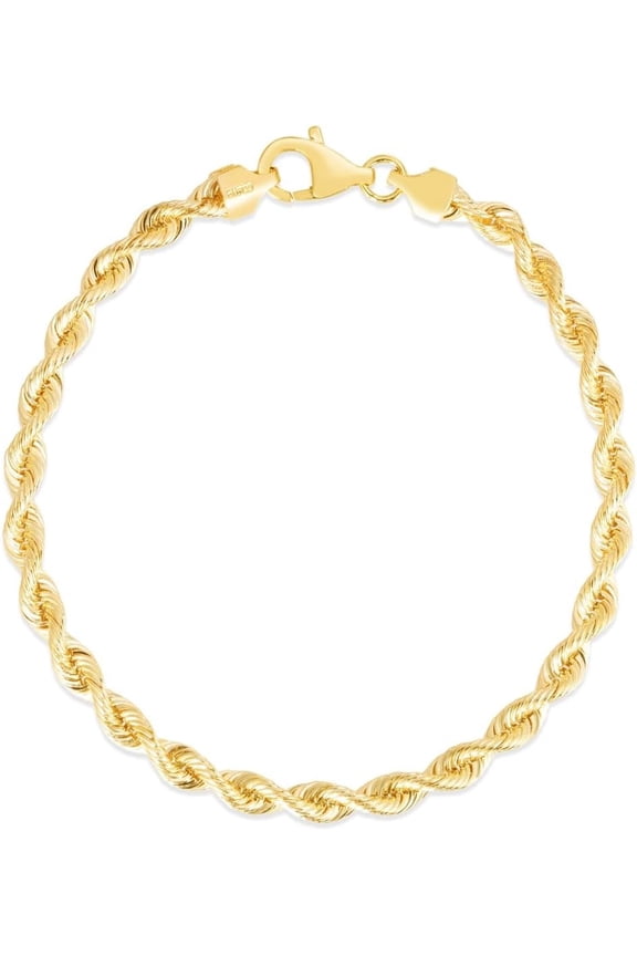 14k Yellow Gold 3.7mm Solid Spiral Silk Rope Chain Bracelet