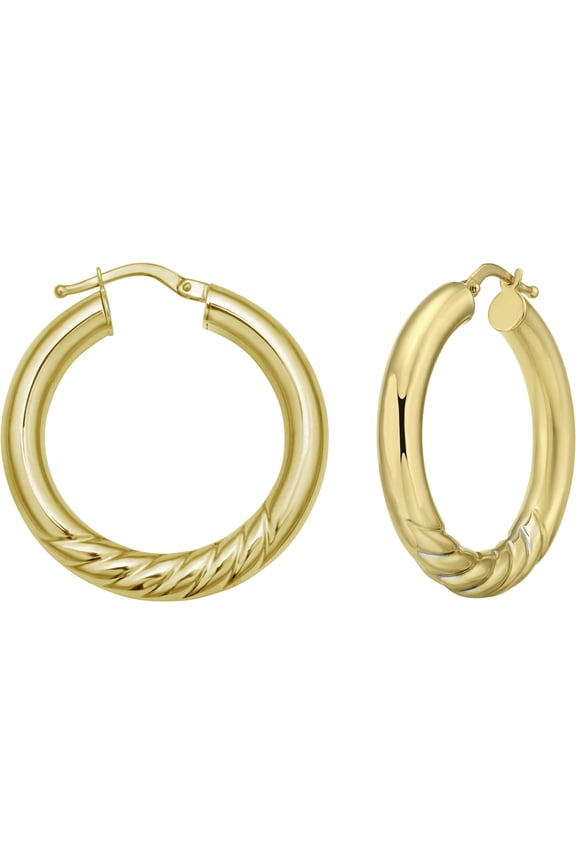 14k Yellow Gold 4mm Round or Oval Twisted Hoop Earrings
