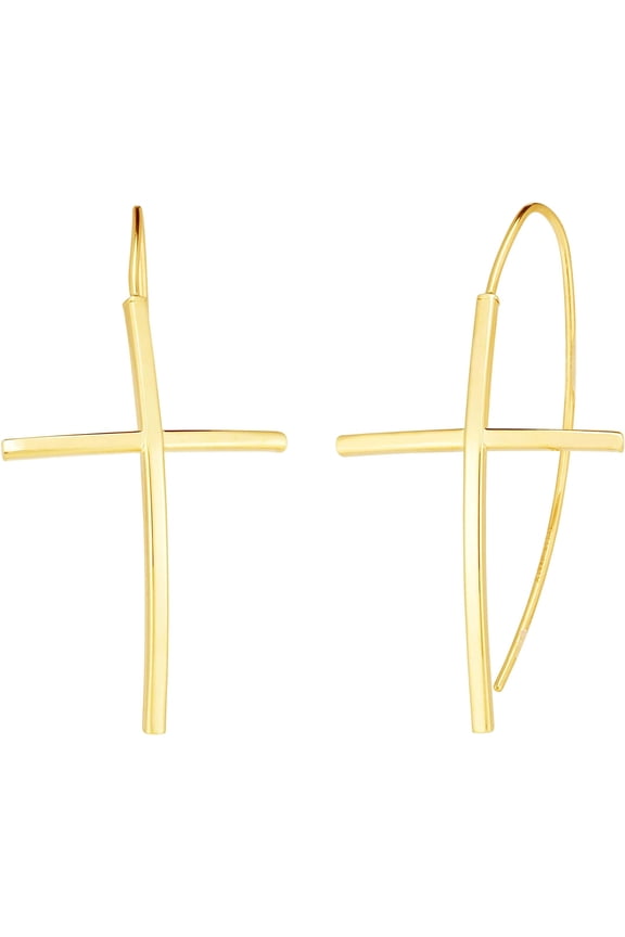 14k Yellow Gold 39mm Cross Thread Drop Earrings