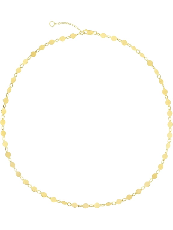 14k Yellow Gold 3mm Round Mirror Disc Chain Choker Necklace, 14 - 16 Inch