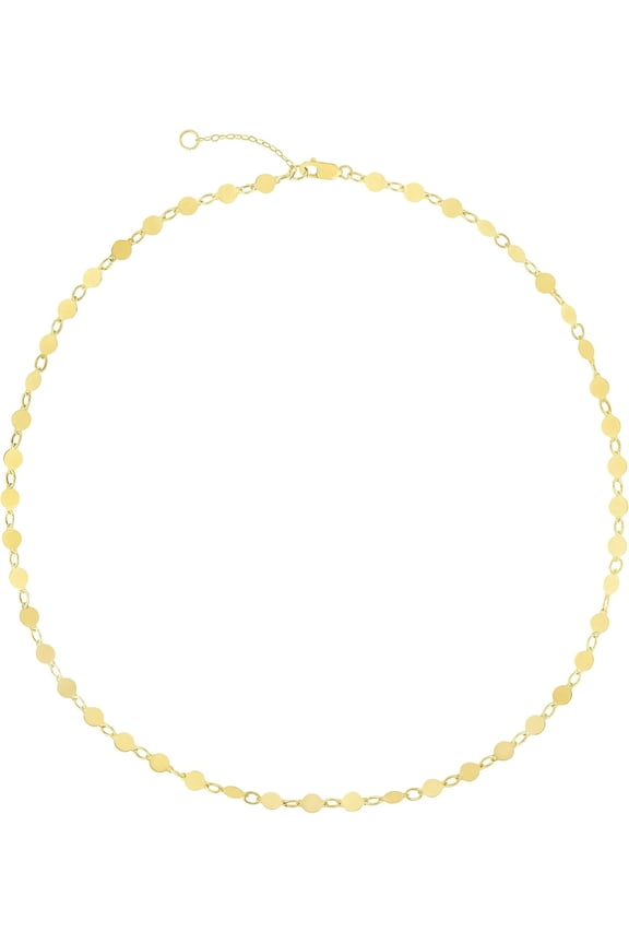 14k Yellow Gold 3mm Round Mirror Disc Chain Choker Necklace, 14 - 16 Inch