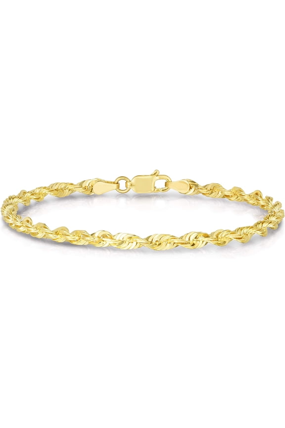 14k Yellow Gold 3mm Solid Spiral Rope Chain Bracelet