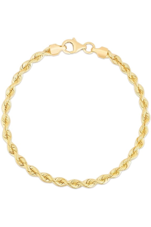 14k Yellow Gold 3mm Solid Spiral Silk Rope Chain Bracelet