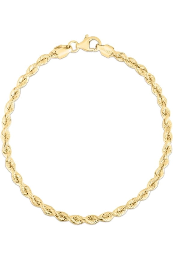 14k Yellow Gold 3mm Solid Spiral Silk Rope Chain Bracelet