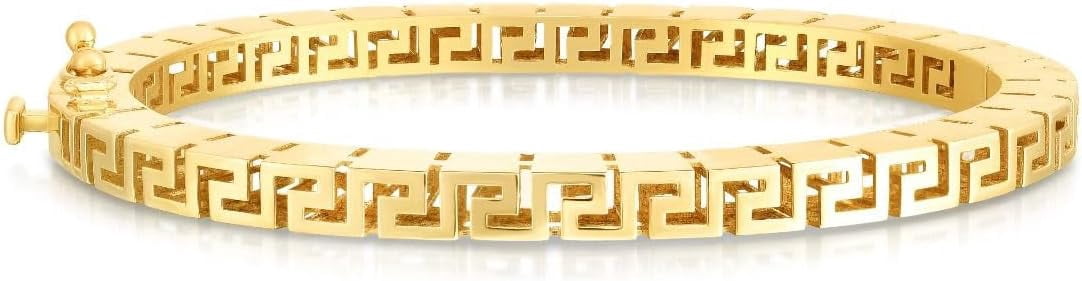 Floreo 14k Yellow Gold 4.8mm Solid Shiny High Polish Greek Key Bangle Bracelet 7 Inch