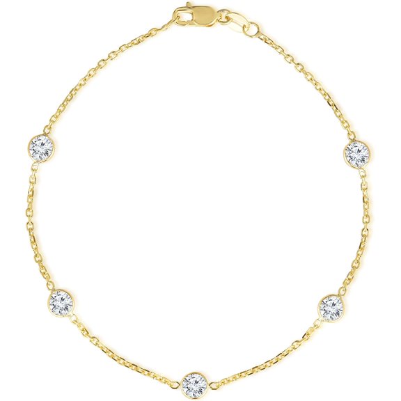 Floreo 14k Yellow Gold 4mm Round Created Birthstone Cable Bracelet or Anklet