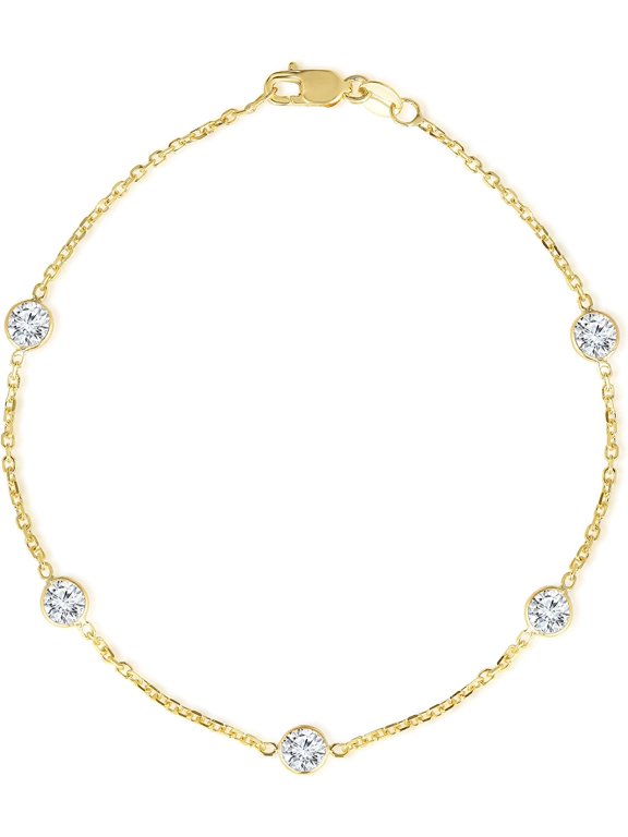 14k Yellow Gold 4mm Round Created Birthstone Cable Bracelet or Anklet