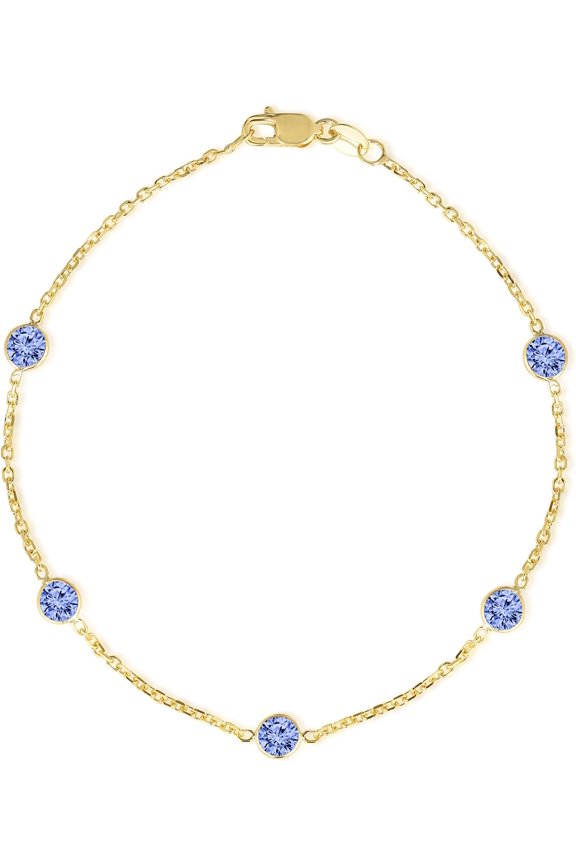 14k Yellow Gold 4mm Round Created Birthstone Cable Bracelet or Anklet