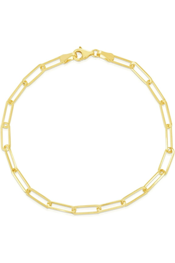 14k Yellow Gold 4mm Solid Paperclip Link Chain Bracelet