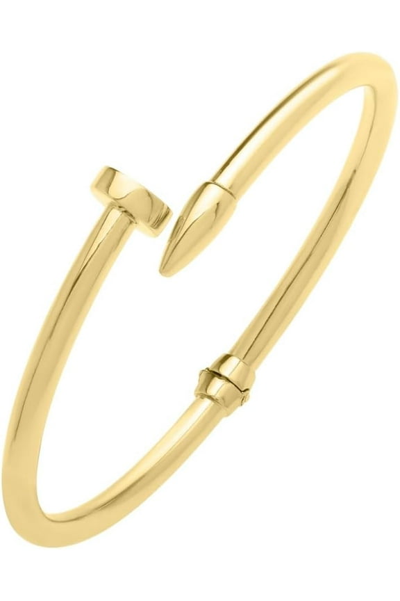 14k Yellow Gold 4mm Solid Shiny High Polish Bypass Nail Cuff Bangle Bracelet 7 Inch