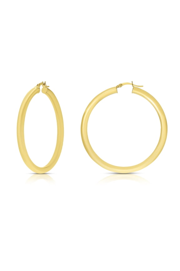 14k Yellow Gold 4mm x 30mm High Polish Round Tube Hoop Earrings