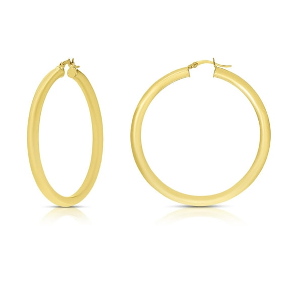 Floreo 14k Yellow Gold 4mm x 40mm High Polish Round Tube Hoop Earrings