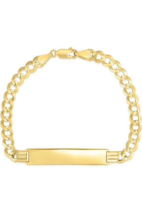 14k Yellow Gold 5.7mm Solid Curb Chain ID Personalized Engraved Name Bar Custom Bracelet