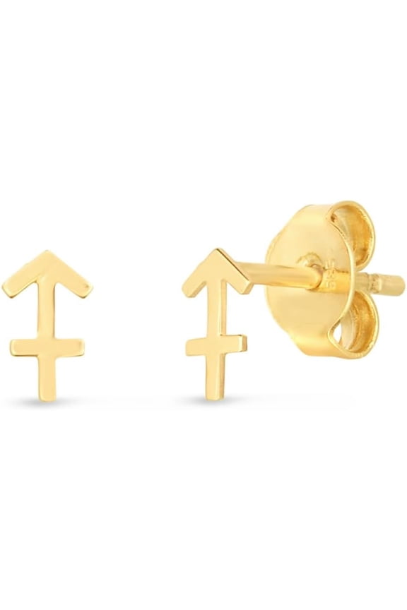 14k Yellow Gold 5mm High Polish Zodiac Horoscope Sagittarius Stud Earrings