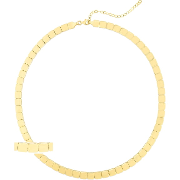 Floreo 14k Yellow Gold 6mm Brick Cube Link Chain Necklace, Extendable 16 to 18 Inch