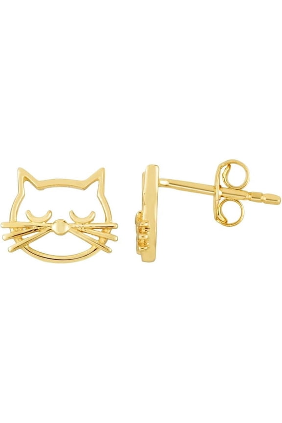 14k Yellow Gold 7.7mm Polished Cat Face Stud Earrings