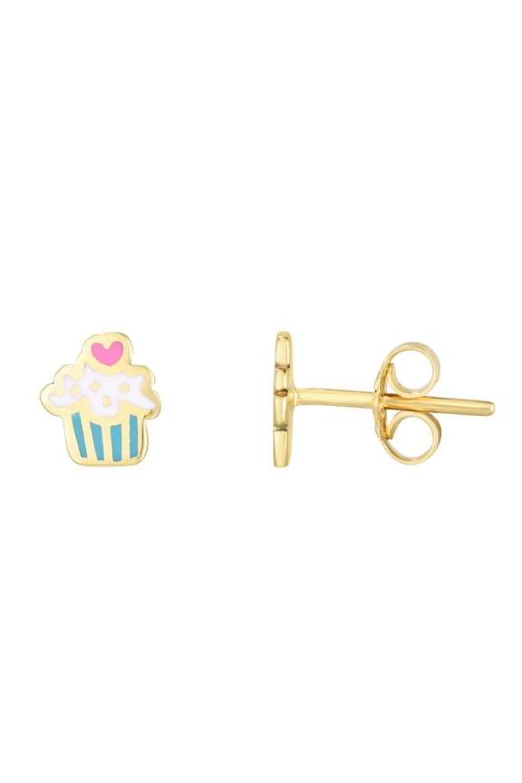 14k Yellow Gold 7mm High Polished Cupcake Stud Earrings