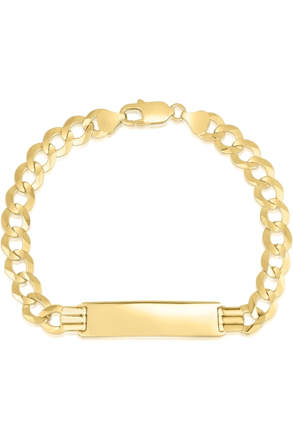 14k Yellow Gold 8.3mm Solid Curb Chain ID Personalized Engraved Name Bar Custom Bracelet