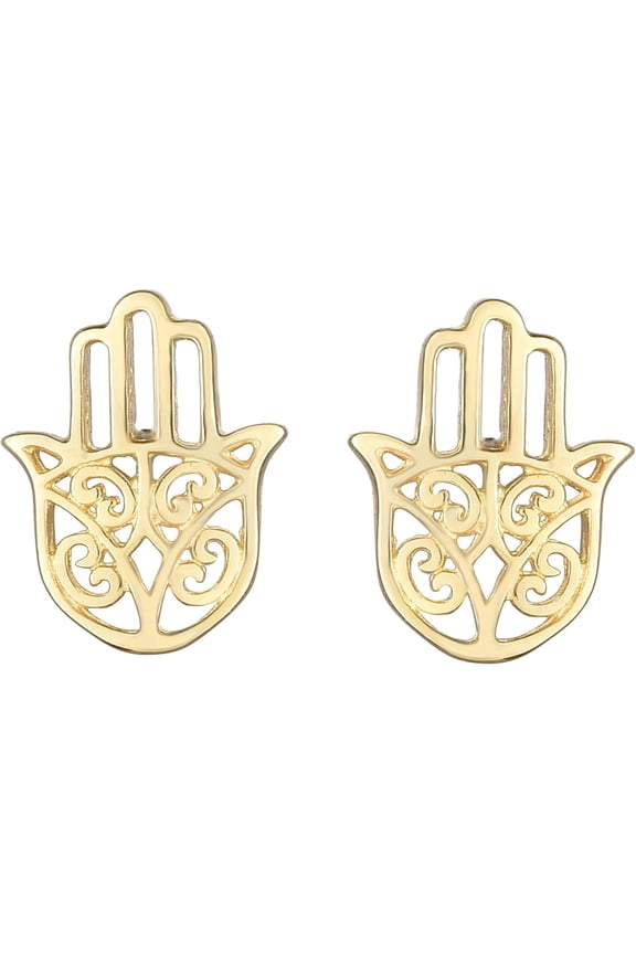 14k Yellow Gold 8mm Hamsa Stud Earrings