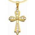 thumbnail image 1 of Floreo 14k Yellow Gold 0.9" Graduated Openwork Two-Tone Cross Charm Pendant with optional Adjustable Chain Necklace, 1 of 8