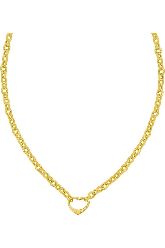 14k Yellow Gold Heart Push Lock for Charms and Pendants 5.8mm Alternating Twist and Flat Rolo Link Chain Necklace, 18 Inch