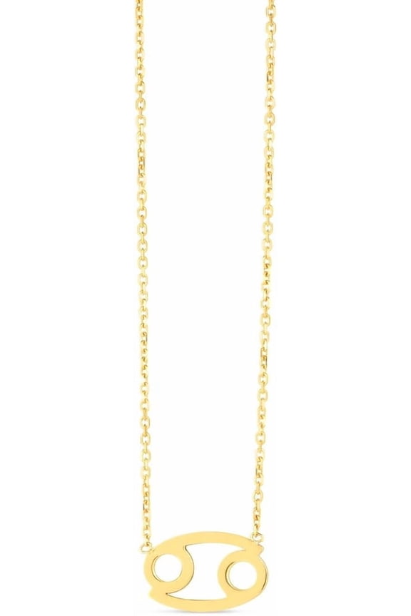 14k Yellow Gold Horoscope Zodiac Sign Cancer Charm Pendant Chain Necklace 16" - 18 Inch