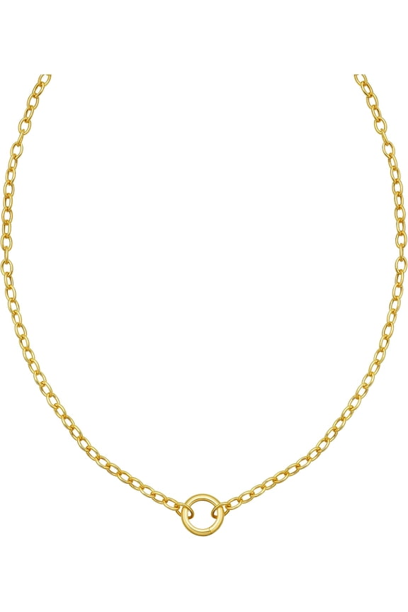 14k Yellow Gold Push Lock for Charms and Pendants 4.2mm Cable Link Chain Necklace, 18 Inch