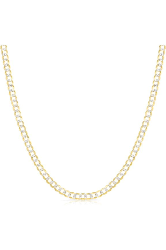 14k Yellow Gold and White Gold 3.2mm Solid Two-Tone Pave Curb Cuban Chain Necklace