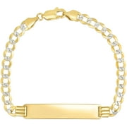 Floreo 14k Yellow Gold and White Gold 4.7mm Solid Pave Curb Chain ID Personalized Engraved Name Bar Custom Bracelet