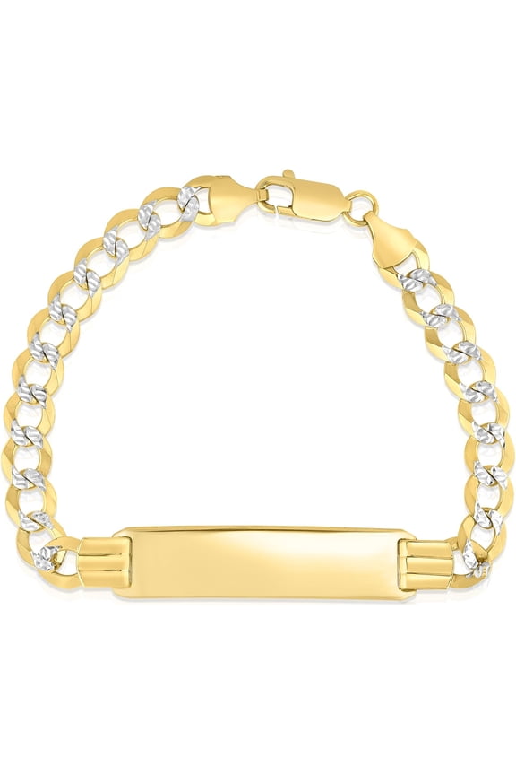 14k Yellow Gold and White Gold 6.7mm Solid Pave Curb Chain ID Personalized Engraved Name Bar Custom Bracelet
