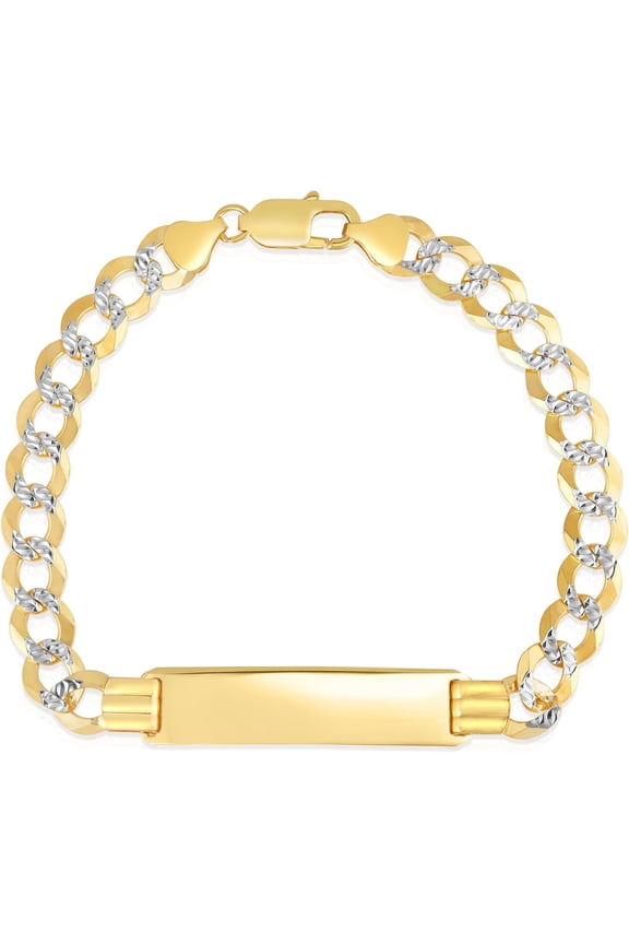 14k Yellow Gold and White Gold 8.3mm Solid Pave Curb Chain ID Personalized Engraved Name Bar Custom Bracelet