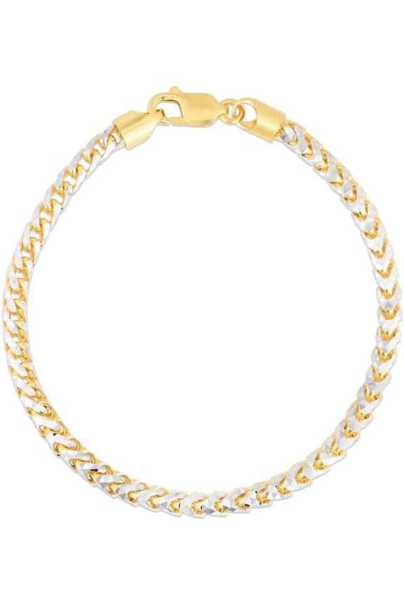 14k Yellow Gold and White Gold Two-Tone 4mm Solid Iced Pave Franco Chain Bracelet
