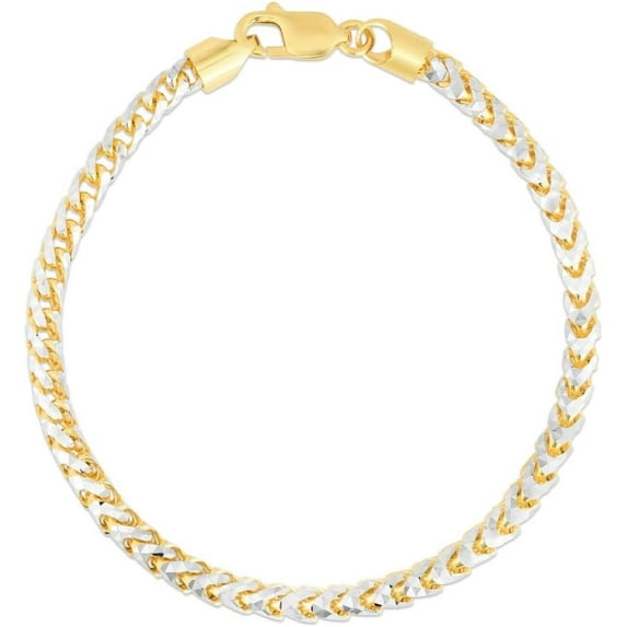 Floreo 14k Yellow Gold and White Gold Two-Tone 4mm Solid Iced Pave Franco Chain Bracelet